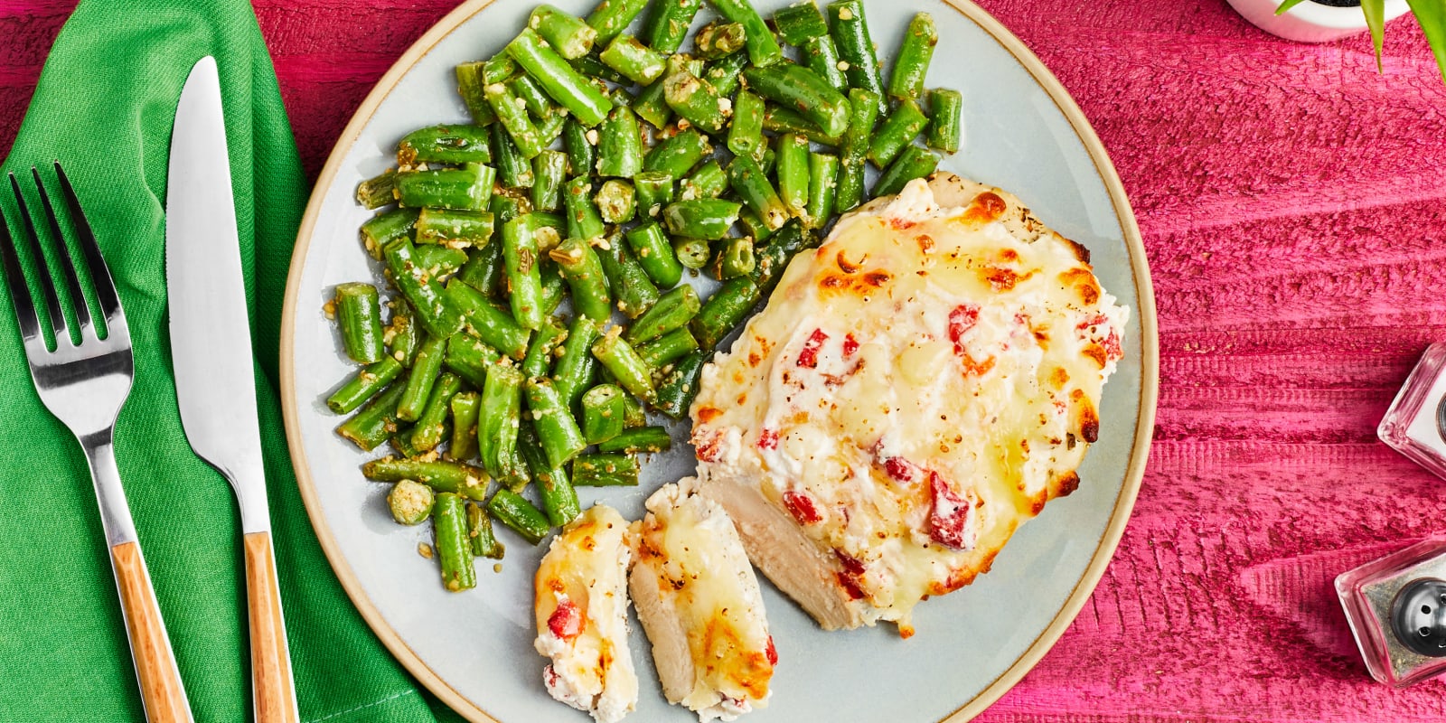 BAKED RICOTTA CHICKEN WITH PESTO GREEN BEANS